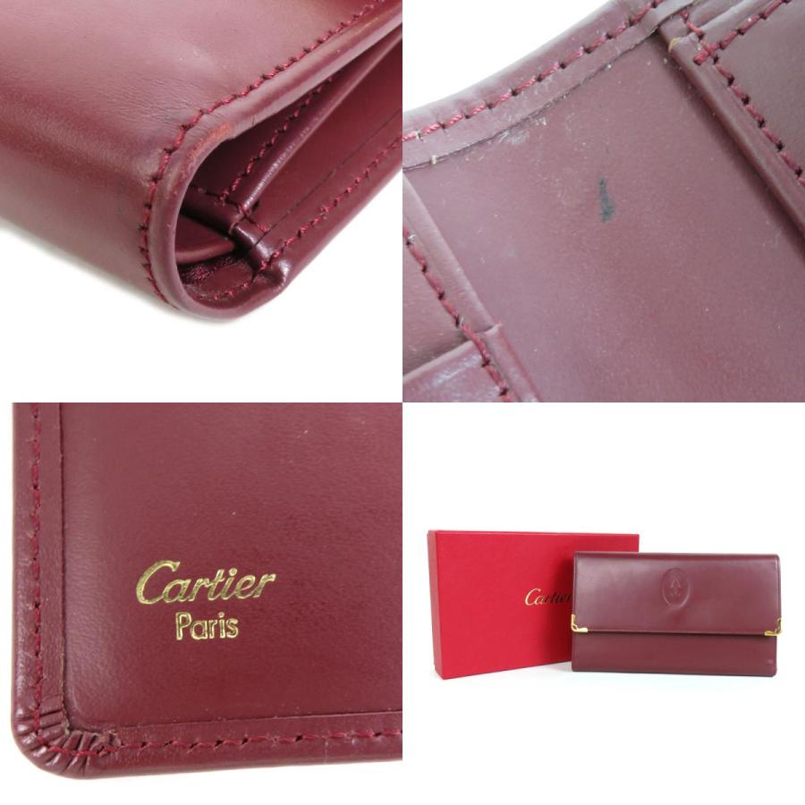 Cartier バーガンディ レザー 三つ折り財布