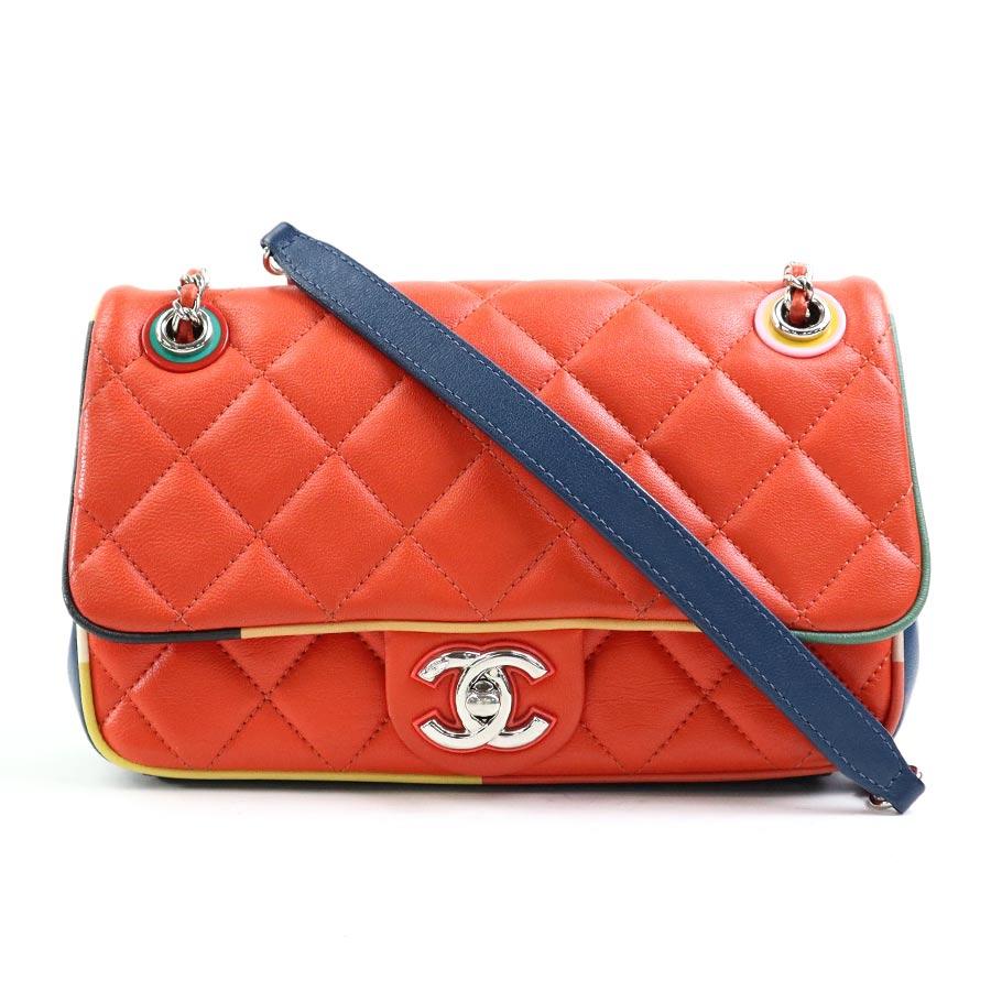 CHANEL シャネル ショルダーバッグ マトラッセ レザー/メタル オレンジ 