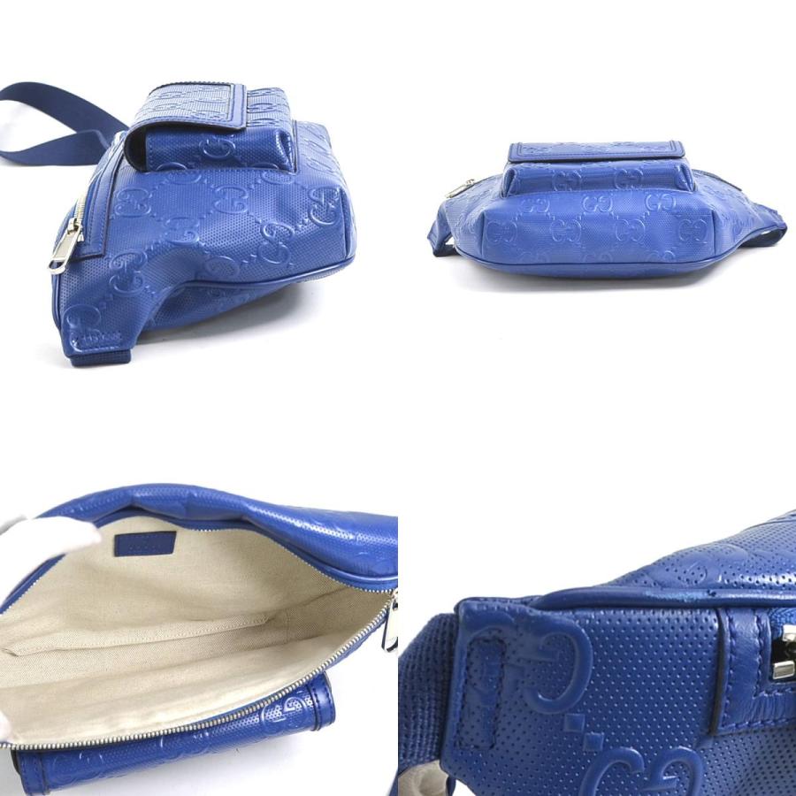 GUCCI ウエストポーチ GGエンボス レザー ボディバッグ ブルー GUCCI ウエストポーチ GGエンボス レザー ボディバッグ ブルー