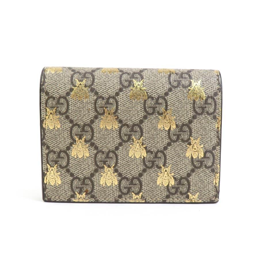 GUCCI（グッチ） 二つ折り財布 GGスプリーム Bee PVC ベージュブラウン