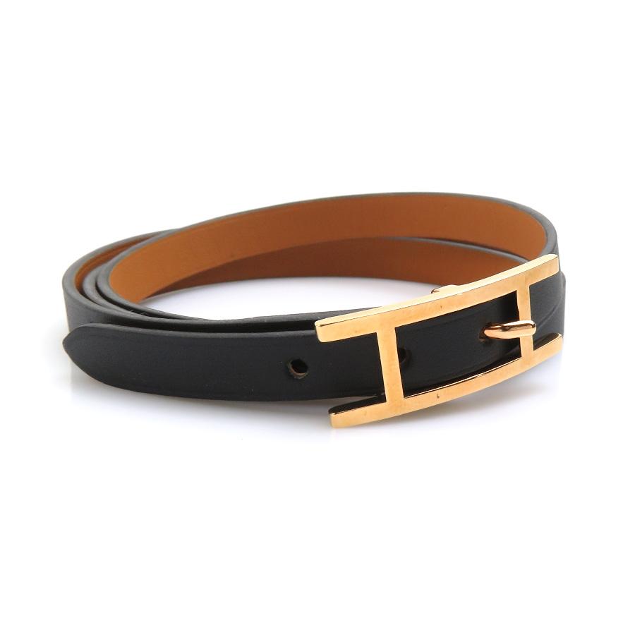 HERMES エルメス ブレスレット アピ レザー/メタル ブラック/ゴールド 