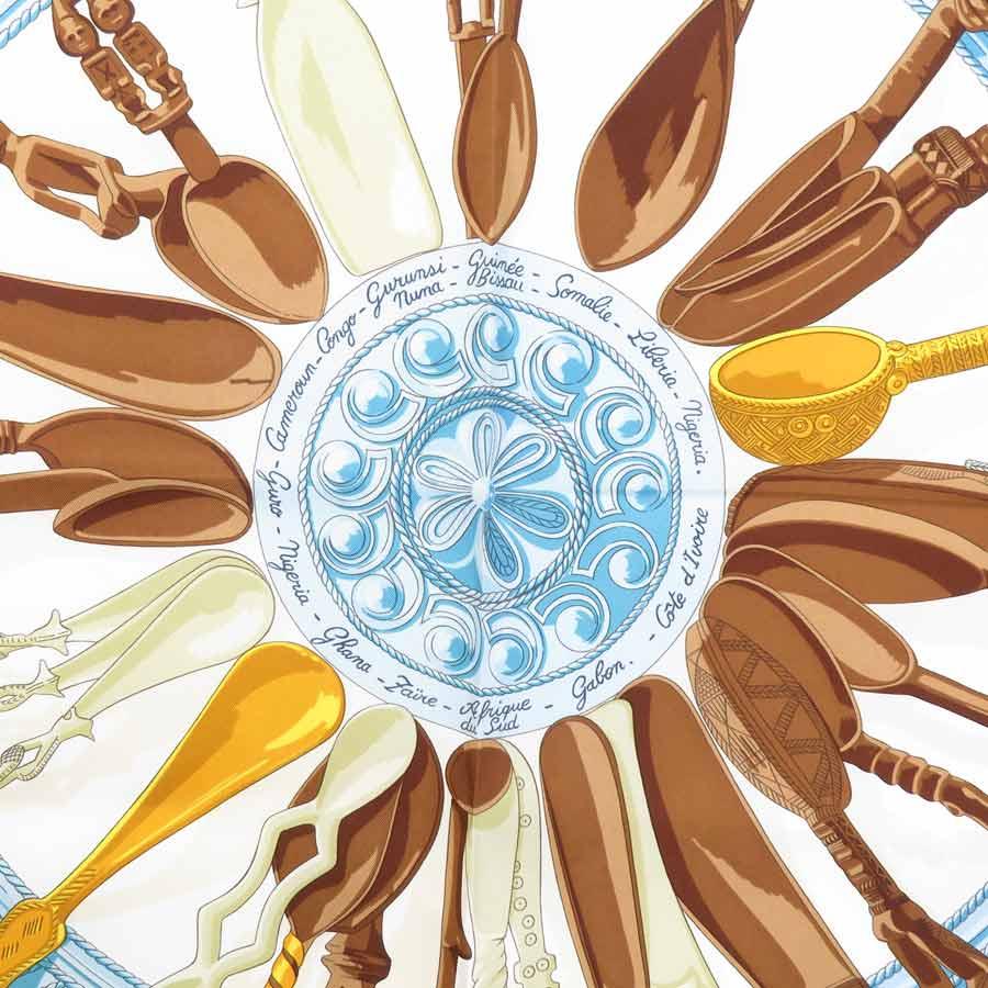 HERMES エルメス スカーフ カレ90 CUILLERS D'AFRIQUE シルク