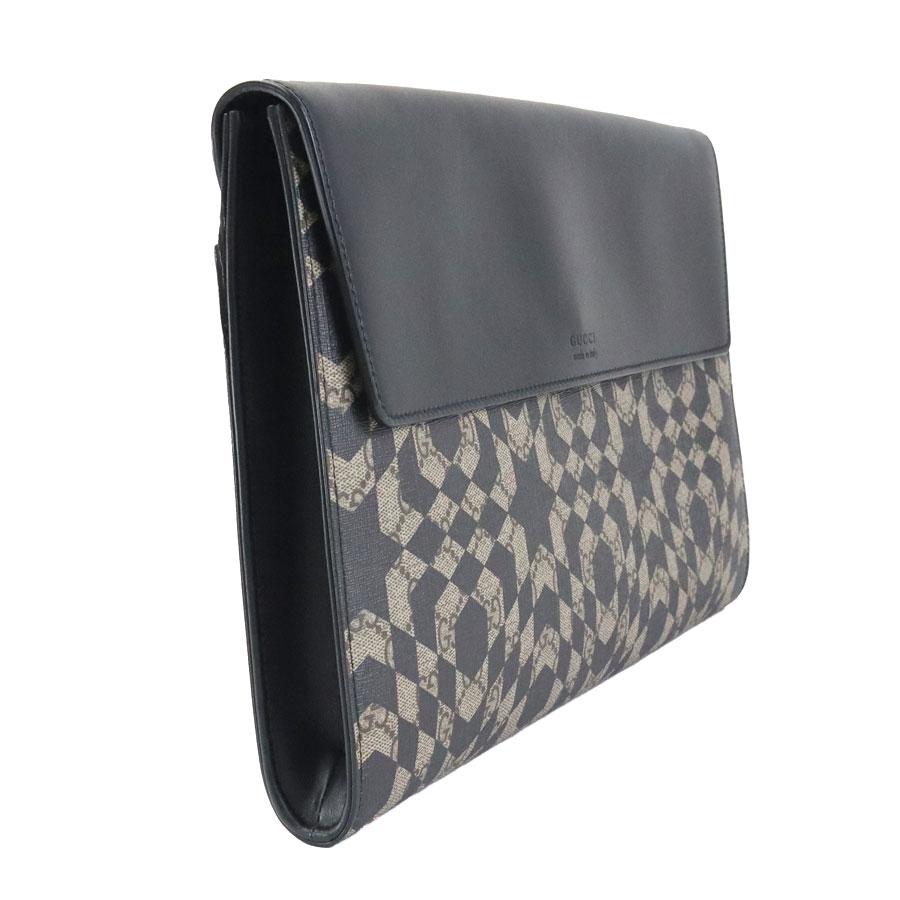 美品　グッチ　クラッチバッグ　ポーチ　GG レザー　PVC GUCCI グッチ クラッチバッグ GGスプリーム PVC/レザー ブラウン