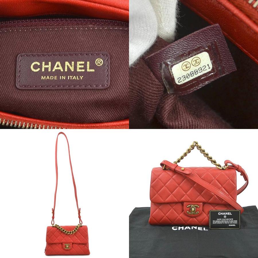 CHANEL レザーショルダーバッグ レッド CHANEL シャネル Vステッチ ショルダーバッグ レザー レッド
