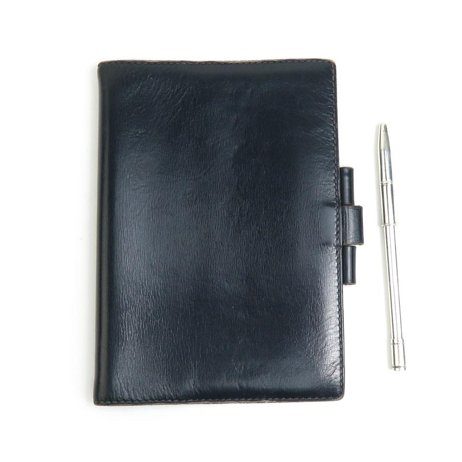 エルメス HERMES 手帳カバー ボールペン レザー/シルバー925 ネイビー 