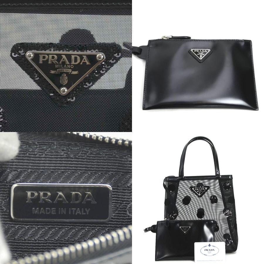 PRADA（プラダ） ハンドバッグ レザー/スパンコール/メッシュ ブラック