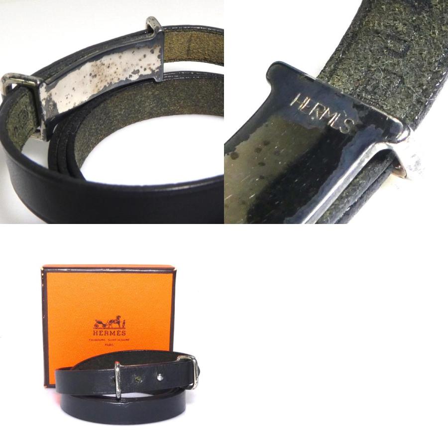 HERMES（エルメス） ブレスレット レザー/メタル ブラック/シルバー