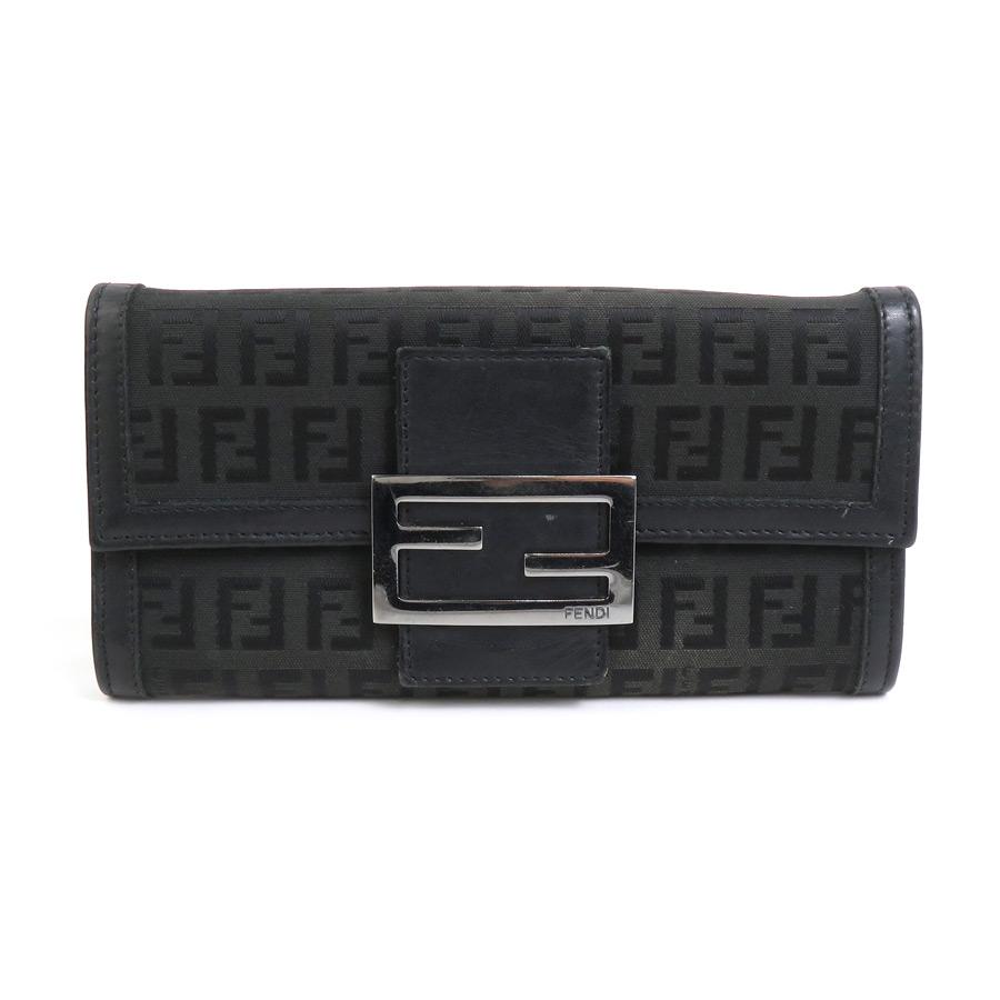 FENDI ズッキーノ ラウンドファスナー ブラック 長財布 FENDI（フェンディ） 長財布 ズッキーノ キャンバス/レザー ブラック