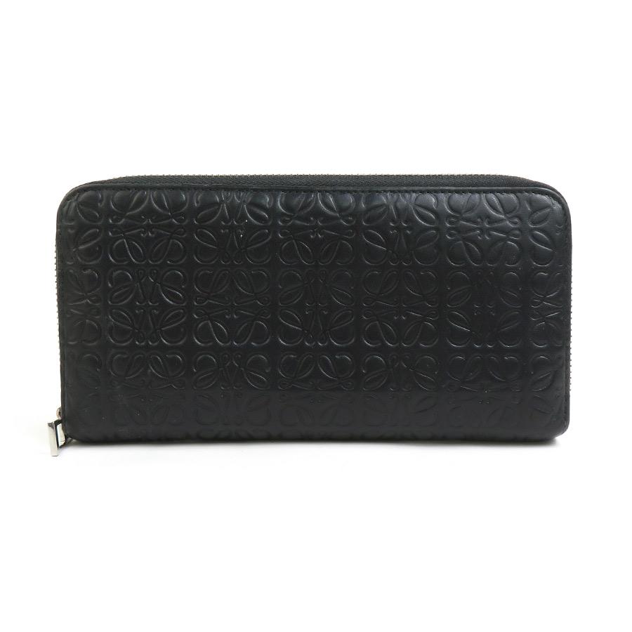 LOEWE ロエベ ラウンドファスナー長財布 アナグラム レザー ブラック 