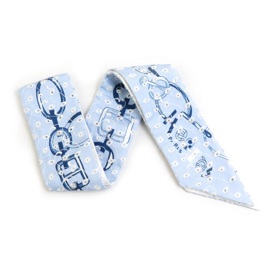 HERMES エルメス スカーフ ツイリー シルク ブルー/ホワイト