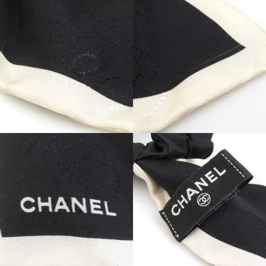 【正規品】CHANEL シャネル リボン　シュシュ ホワイト　ブラック　シルク CHANEL - シャネル シルク カメリア シュシュ 白黒 リボン ヘアアクセ