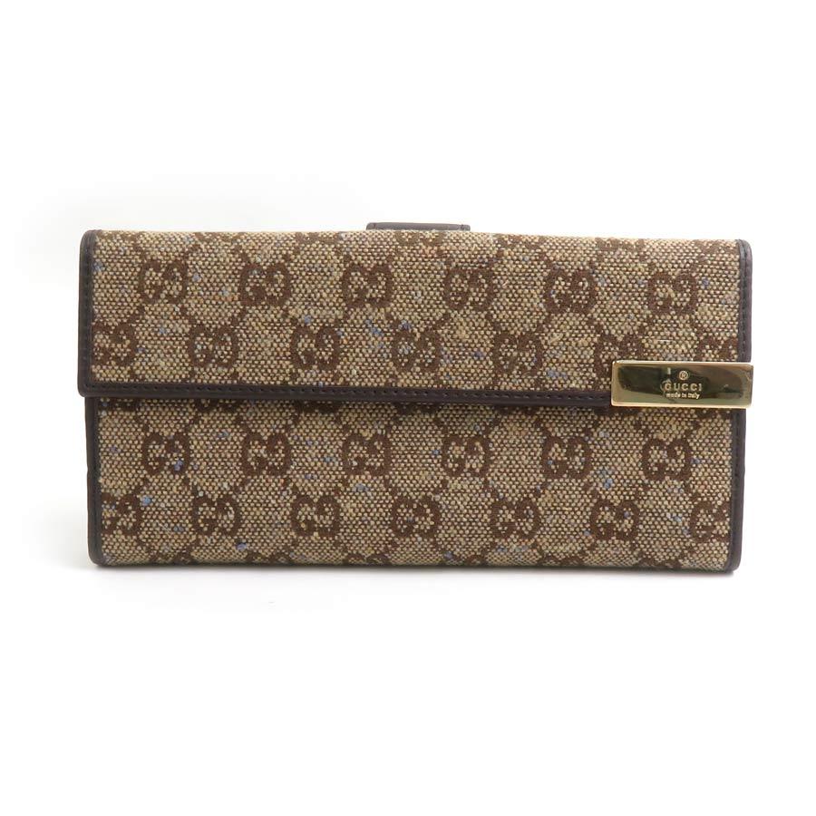 GUCCI グッチ 二つ折り長財布 キャンバス/レザー ベージュ GUCCI グッチ 二つ折り長財布 キャンバス/レザー ベージュ