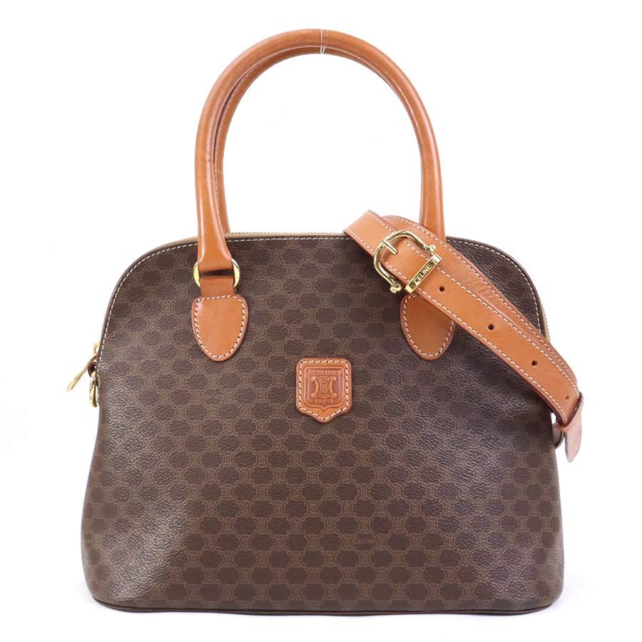 【CELINE】ハンドバッグ　マカダム柄　PVC ダークブラウン CELINE セリーヌ ハンドバッグ ショルダーバッグ マカダム PVC