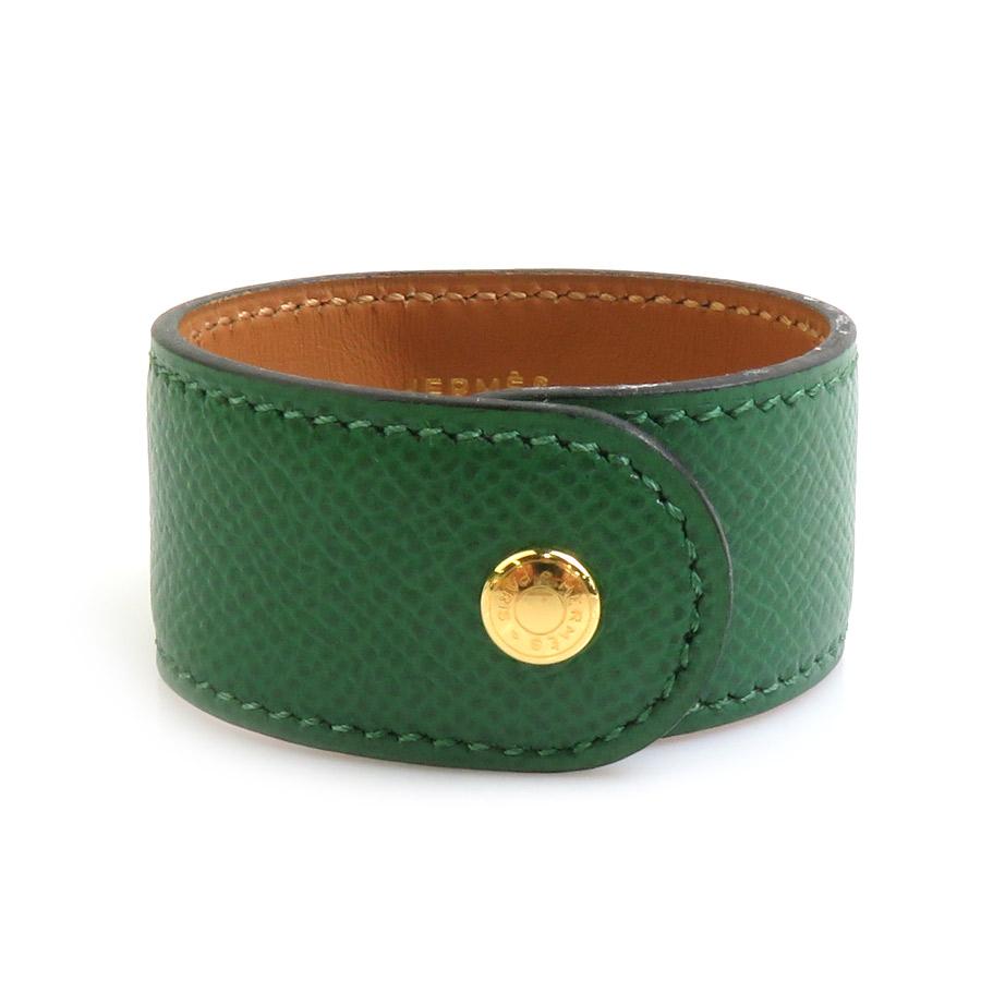 HERMES グリーンレザーブレスレット HERMES（エルメス） ブレスレット メドール レザー/メタル グリーン