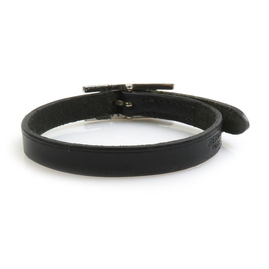 HERMES ブラックレザーブレスレット HERMES（エルメス） ブレスレット アピ レザー/メタル ブラック
