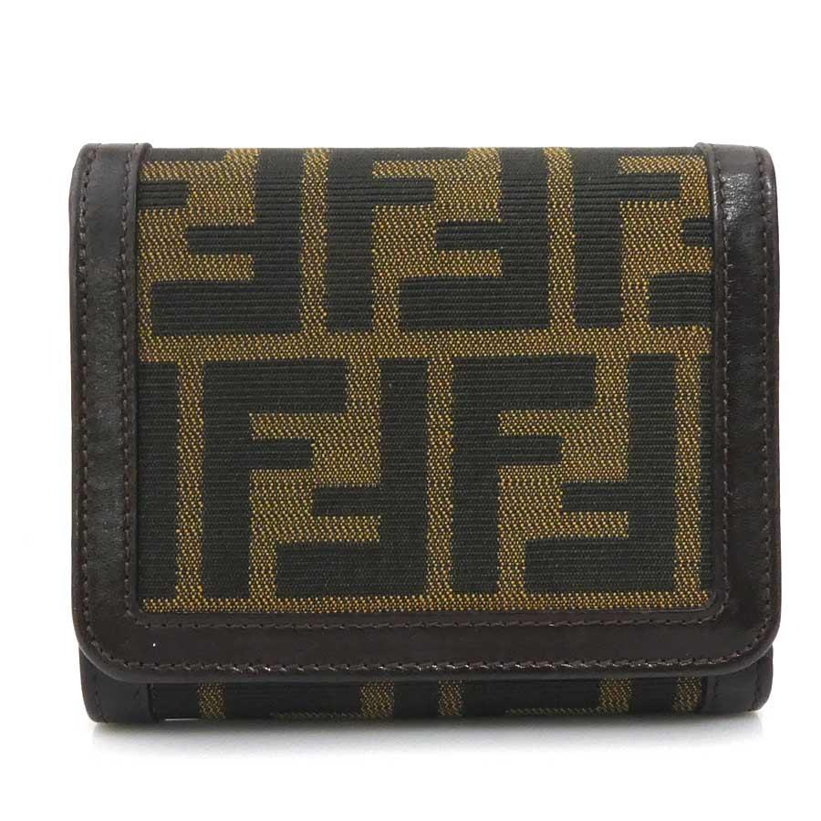 FENDI フェンディ 三つ折り財布 ズッカ キャンバス/レザー