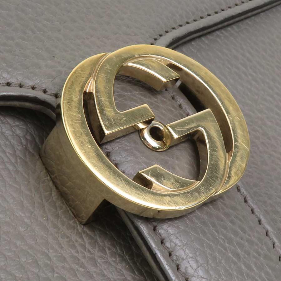 グッチ GUCCI ショルダーバッグ インターロッキングG レザー グレー_12