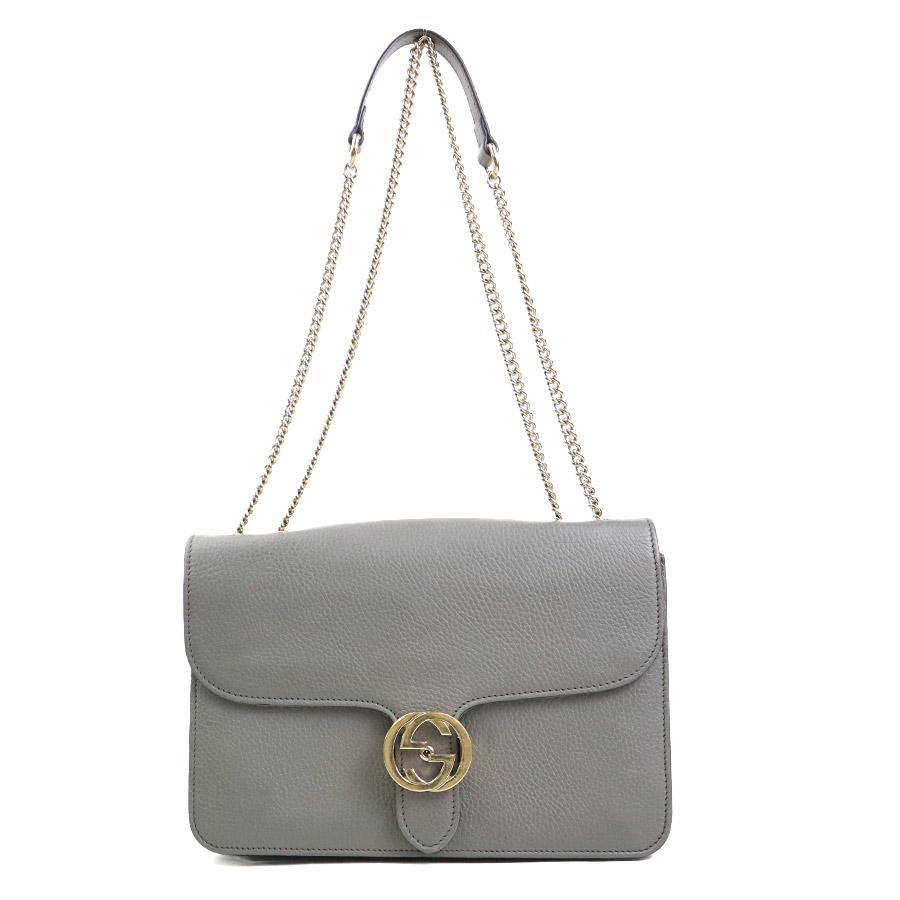 グッチ GUCCI ショルダーバッグ インターロッキングG レザー グレー_16