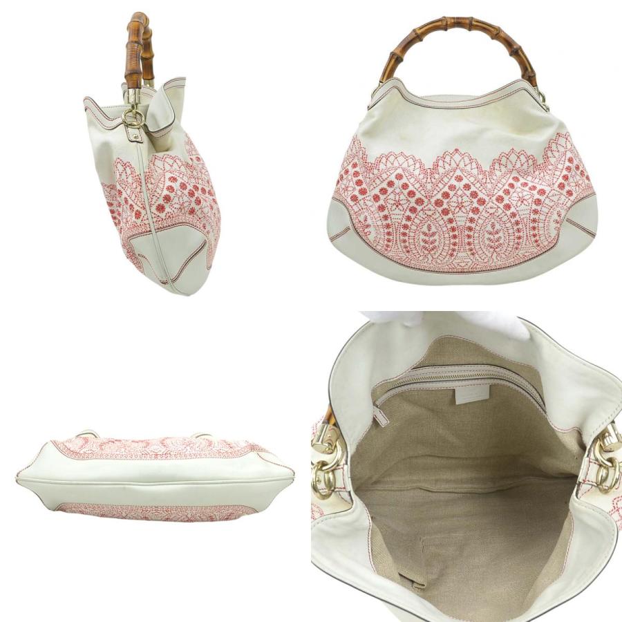 GUCCI ハンドバッグ　バンブー　GG柄　キャンバス　レザー　白　2way GUCCI ハンドバッグ バンブー GG柄 キャンバス レザー 白 2way