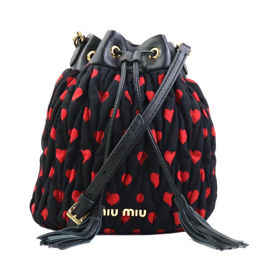 ミュウミュウ MIUMIU 斜め掛けショルダーバッグ ナイロンキャンバス/レザー ブラック/レッド ゴールド レディース 送料無料【中古】 e60637g miu miu（ミュウミュウ） 斜め掛けショルダーバッグ ナイロン