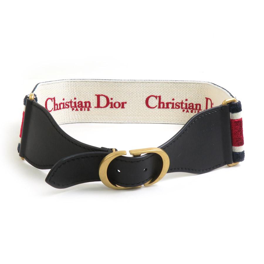 クリスチャンディオール Christian Dior ベルト ベロア/レザー ネイビー/レッド/オフホワイト ゴールド レディース 送料無料【中古】 e60662g クリスチャンディオール Christian Dior ベルト ベロア/レザー
