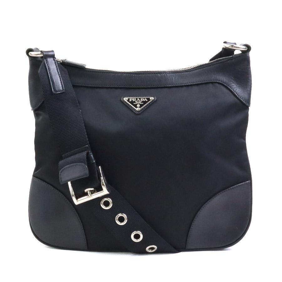 【美品】 PRADA ショルダーバッグ ブラック ナイロン 本革 レザー PRADA プラダ ショルダーバッグ ナイロン ブランドロゴ ナイロン