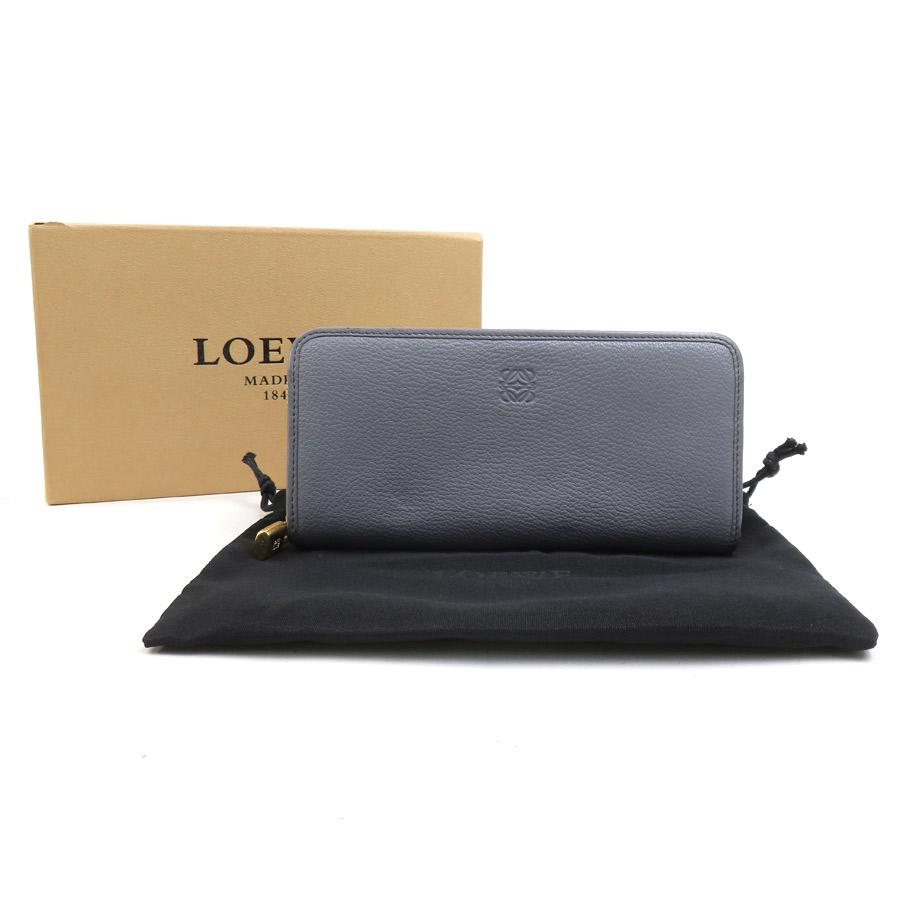 希少 ロエベ GOYA アナグラム ダブル ラウンドジップ レザー 財布