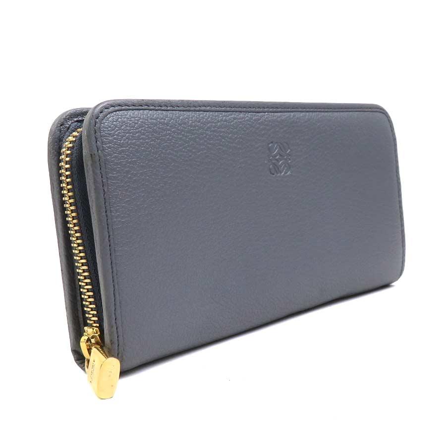 LOEWE（ロエベ） ラウンドファスナー長財布 アナグラム レザー グレー