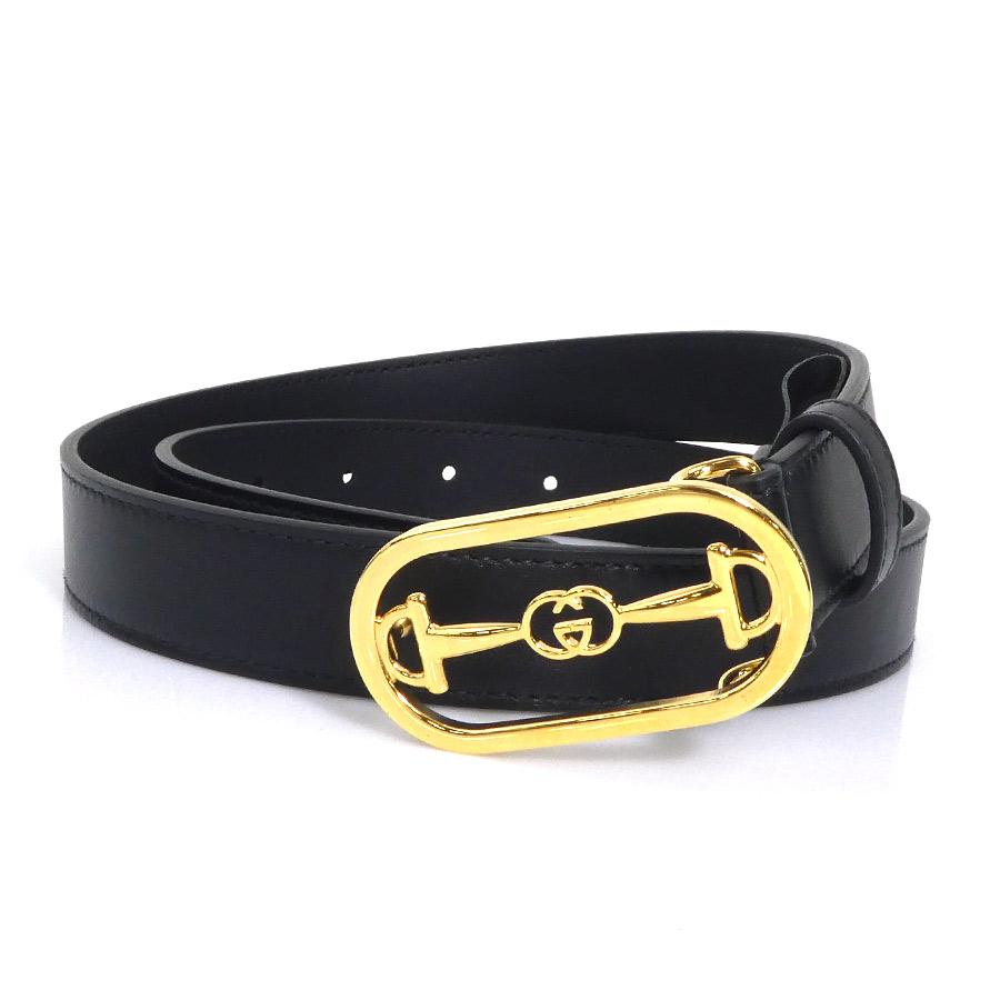 【正規品】GUCCI グッチ レザーベルト ブラック ゴールドバックル GUCCI グッチ ベルト レザー/メタル ブラック/ゴールド