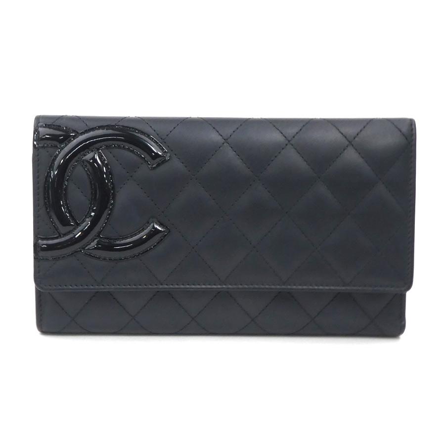 CHANEL シャネル 三つ折り財布 長財布 カンボンライン レザー/パテント  