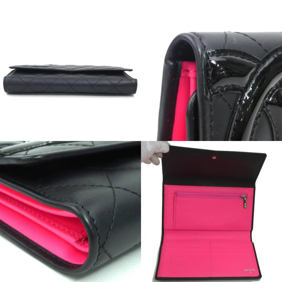 CHANEL シャネル 三つ折り財布 長財布 カンボンライン レザー/パテント  