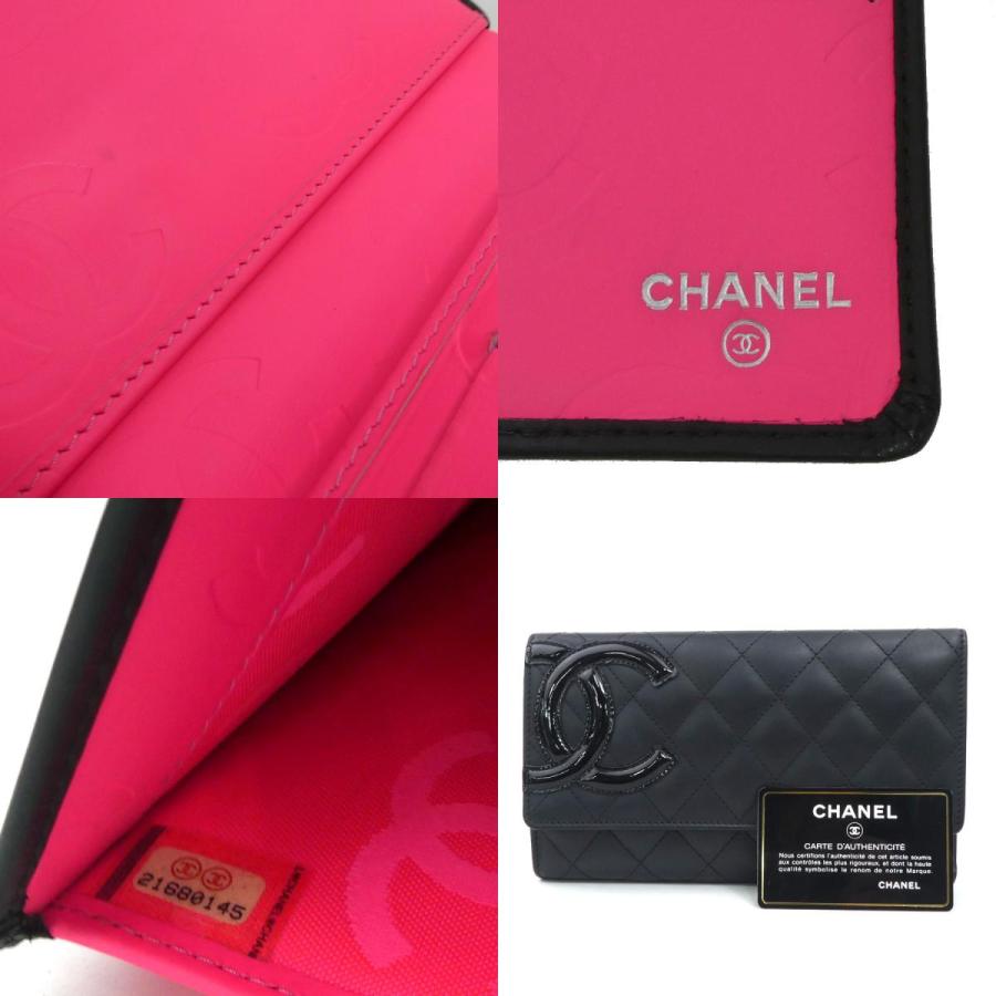 CHANEL シャネル 三つ折り財布 長財布 カンボンライン レザー/パテント  
