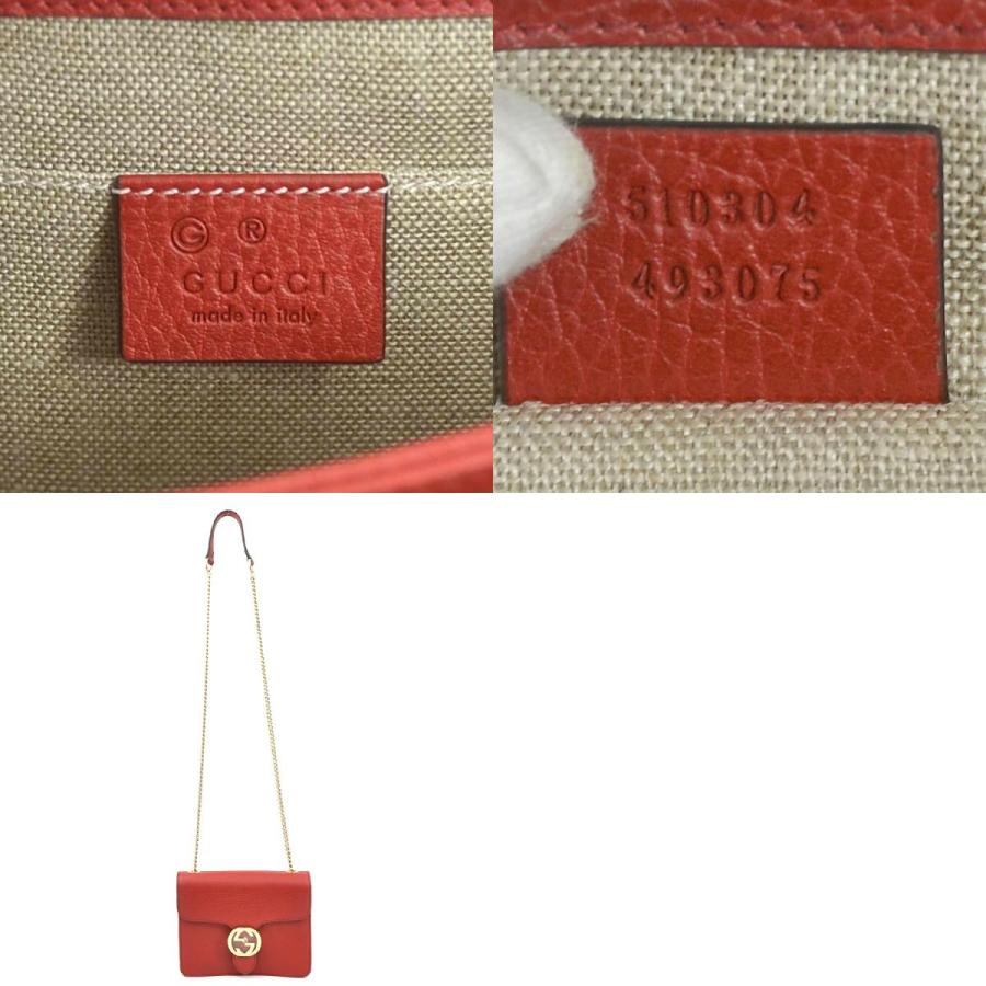 『美品』グッチ　ショルダーバッグ　GG　インターロッキング　レザー　レッド GUCCI（グッチ） ショルダーバッグ インターロッキングG レザー レッド