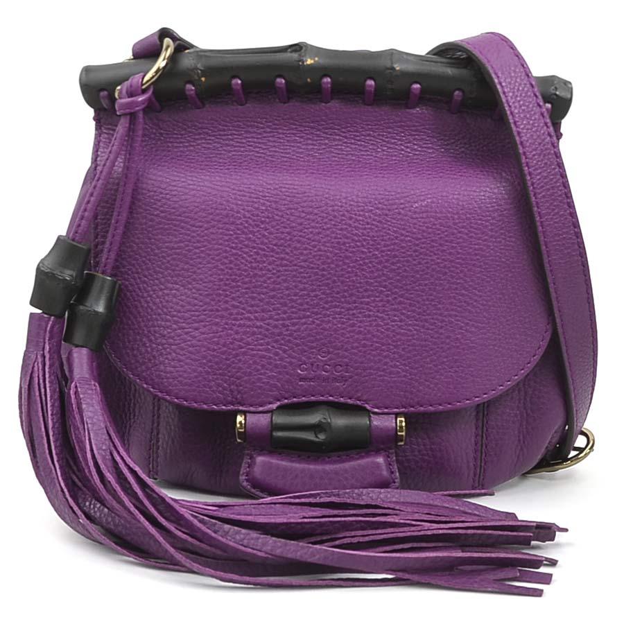 GUCCI パープルレザーハンドバッグ GUCCI グッチ ショルダーバッグ バンブー レザー パープル