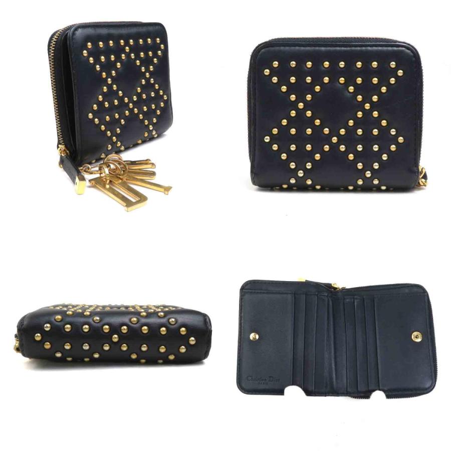 クリスチャンディオール Christian Dior 二つ折り財布 レザー/メタル