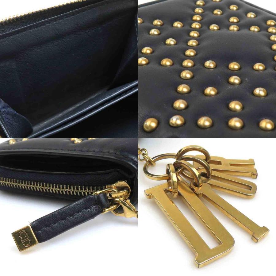 クリスチャンディオール Christian Dior 二つ折り財布 レザー/メタル