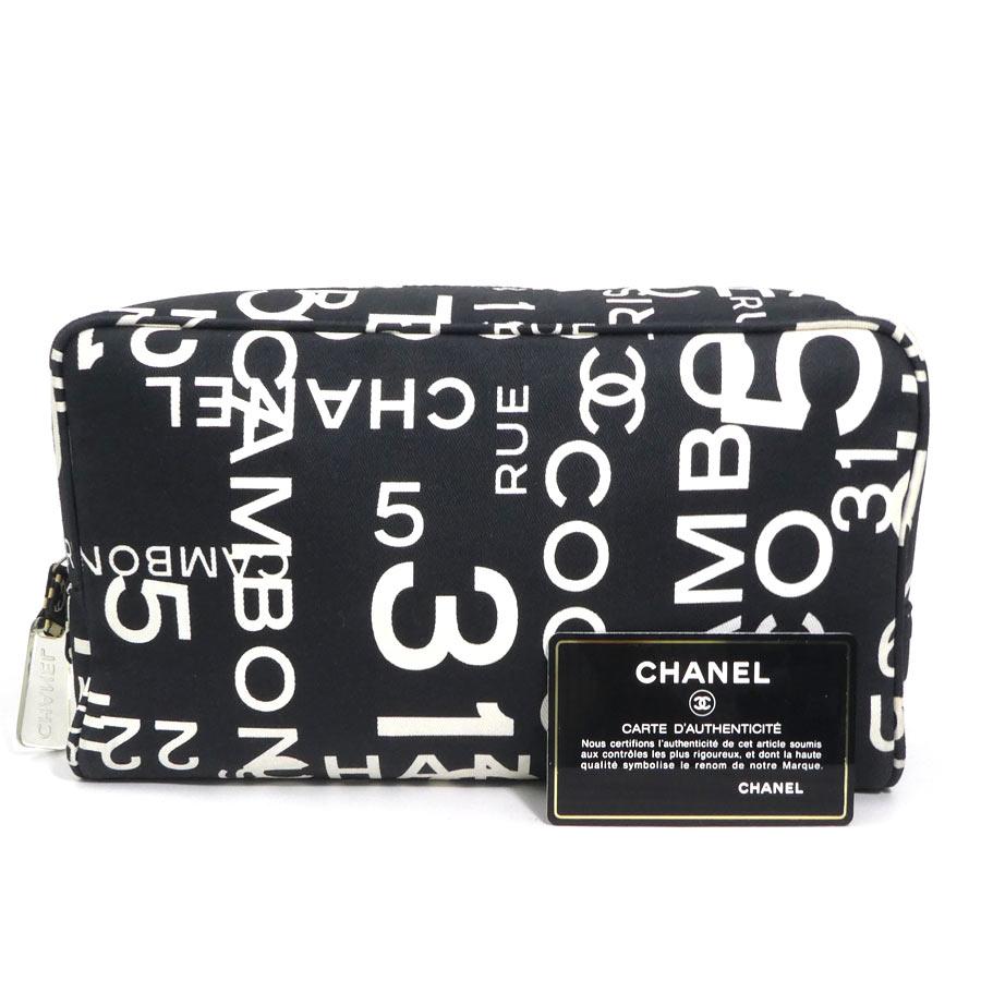 【美品】CHANEL ブラック ポーチ CHANEL（シャネル） ポーチ バイシー キャンバス ブラック/オフ