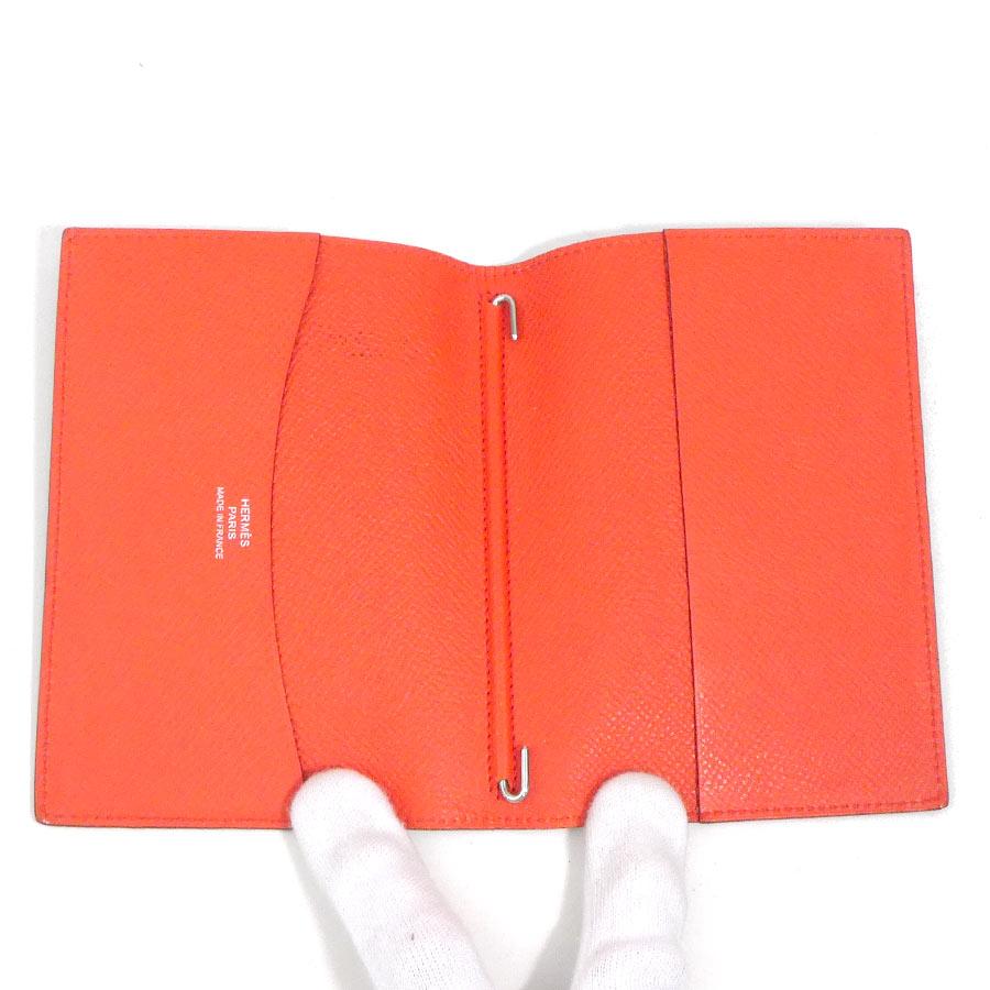 HERMES（エルメス） 手帳カバー レザー グレー/レッドオレンジ