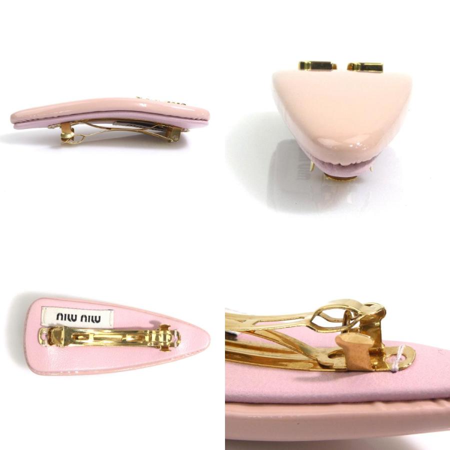 miu miu（ミュウミュウ） バレッタ パテントレザー/メタル ピンク