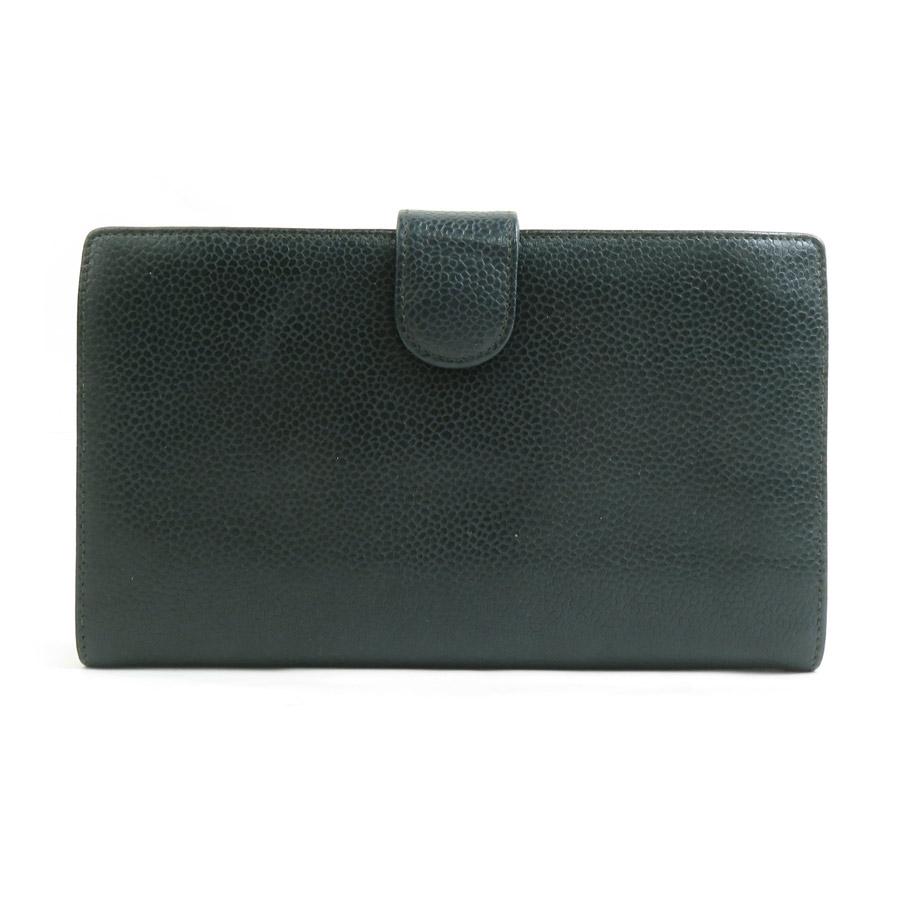 CHANEL ブラックレザー キャビアスキン 二つ折り財布 CHANEL（シャネル） 二つ折り財布 キャビアスキンレザー ブラック