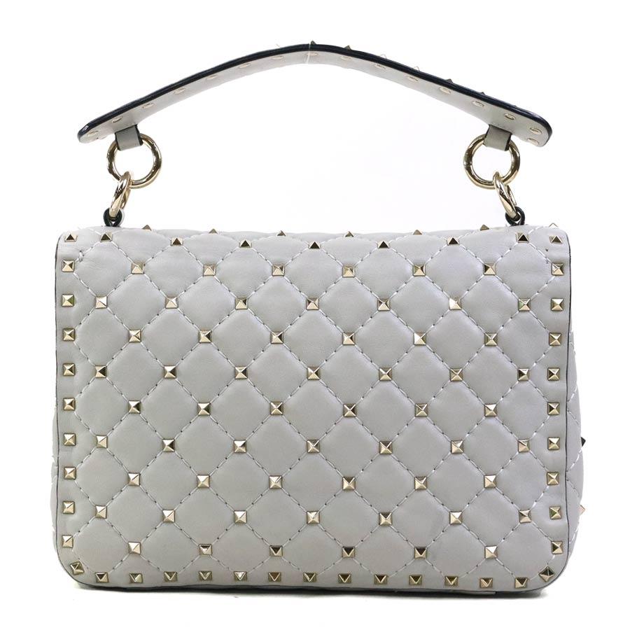 ヴァレンティノ ガラヴァーニ Valentino Garavani ハンドバッグ ショルダーバッグ ロックスタッズ レザー/メタル ライトグレー/ライトゴールド