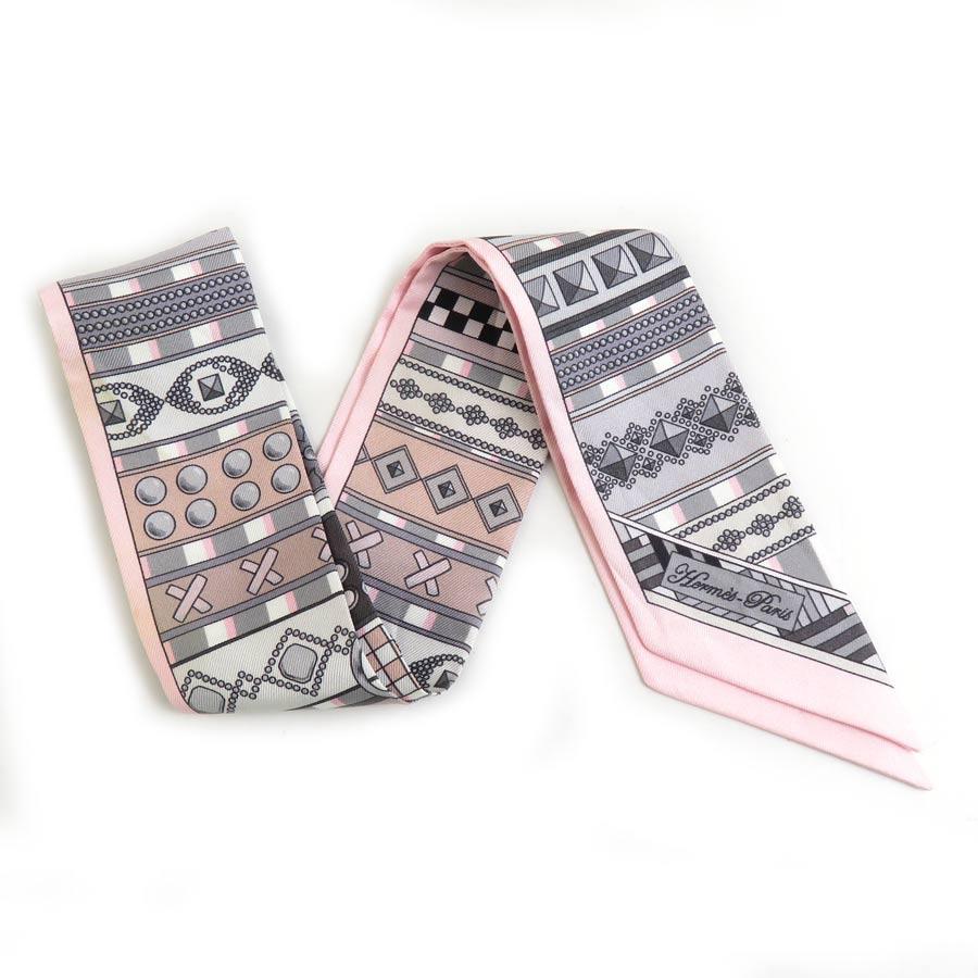 HERMES（エルメス） スカーフ ツイリー シルク ピンク/グレー