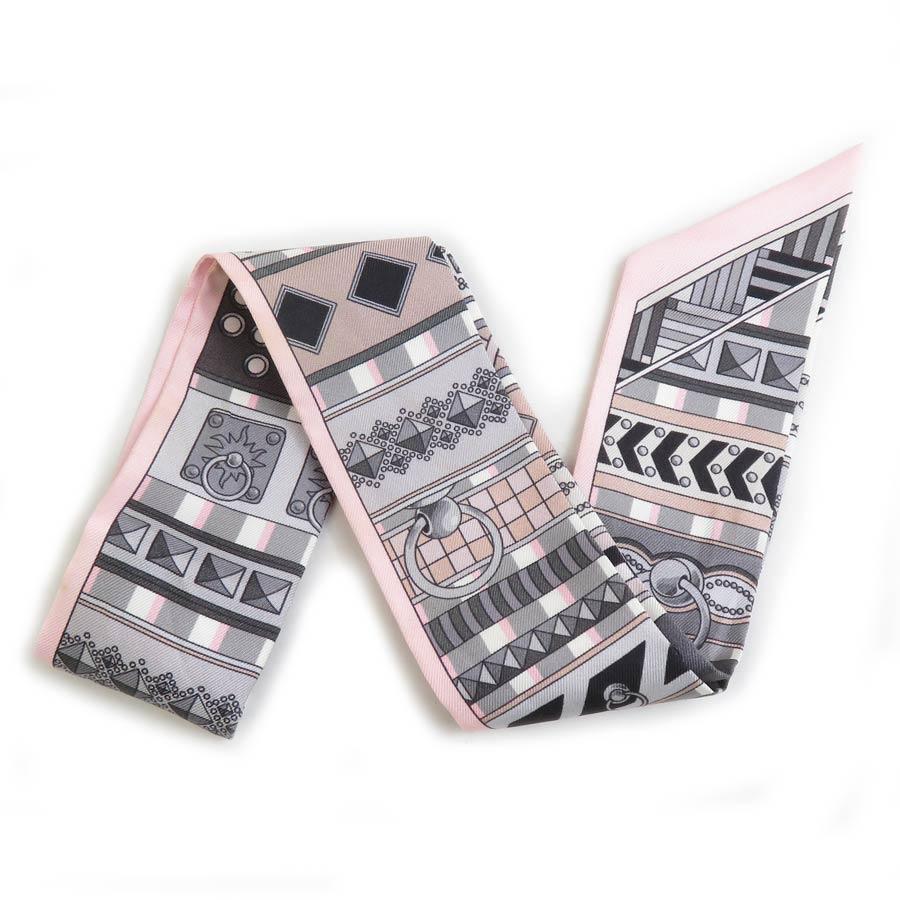 HERMES（エルメス） スカーフ ツイリー シルク ピンク/グレー