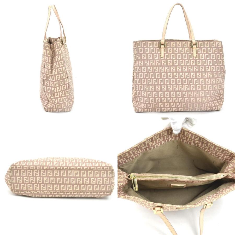 美品 フェンディ ハンドバッグ ミニトート ズッカ キャンバス レザー ベージュ フェンディ ズッカ ミニトート キャンバス×レザー 2WAYハンドバッグ