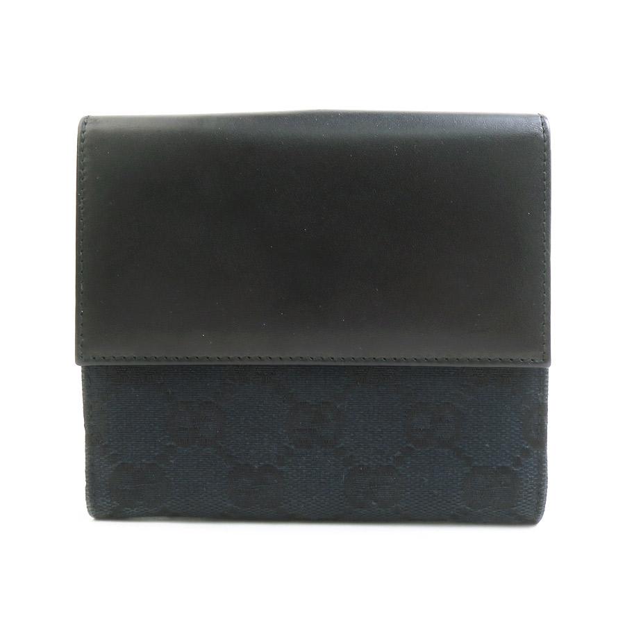 ✨美品✨グッチ　ジャッキー　折りたたみ　財布　キャンバス　レザー　ブラック GUCCI（グッチ） 二つ折り財布 ジャッキー GGキャンバス/レザー