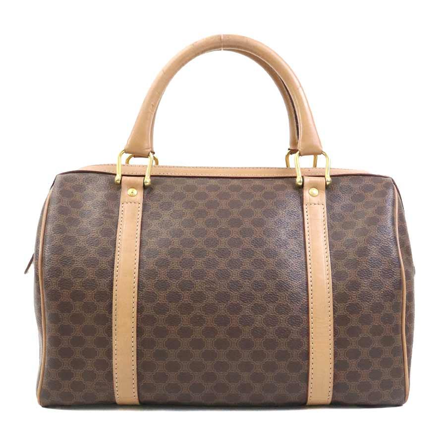 【CELINE】ハンドバッグ　マカダム柄　ゴールド金具　PVC ダークブラウン CELINE（セリーヌ） ハンドバッグ マカダム PVC/レザー ブラウン