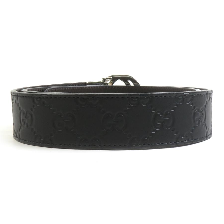 GUCCI（グッチ） ベルト グッチシマ レザー/メタル ブラック/シルバー
