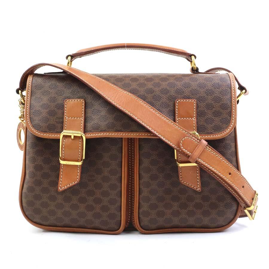 CELINE　ハンドバッグ　マカダム　トリオンフ　ミニ　2way PVC　レザー CELINE セリーヌ マカダム ショルダーバッグ ブラック PVCレザー ミニ