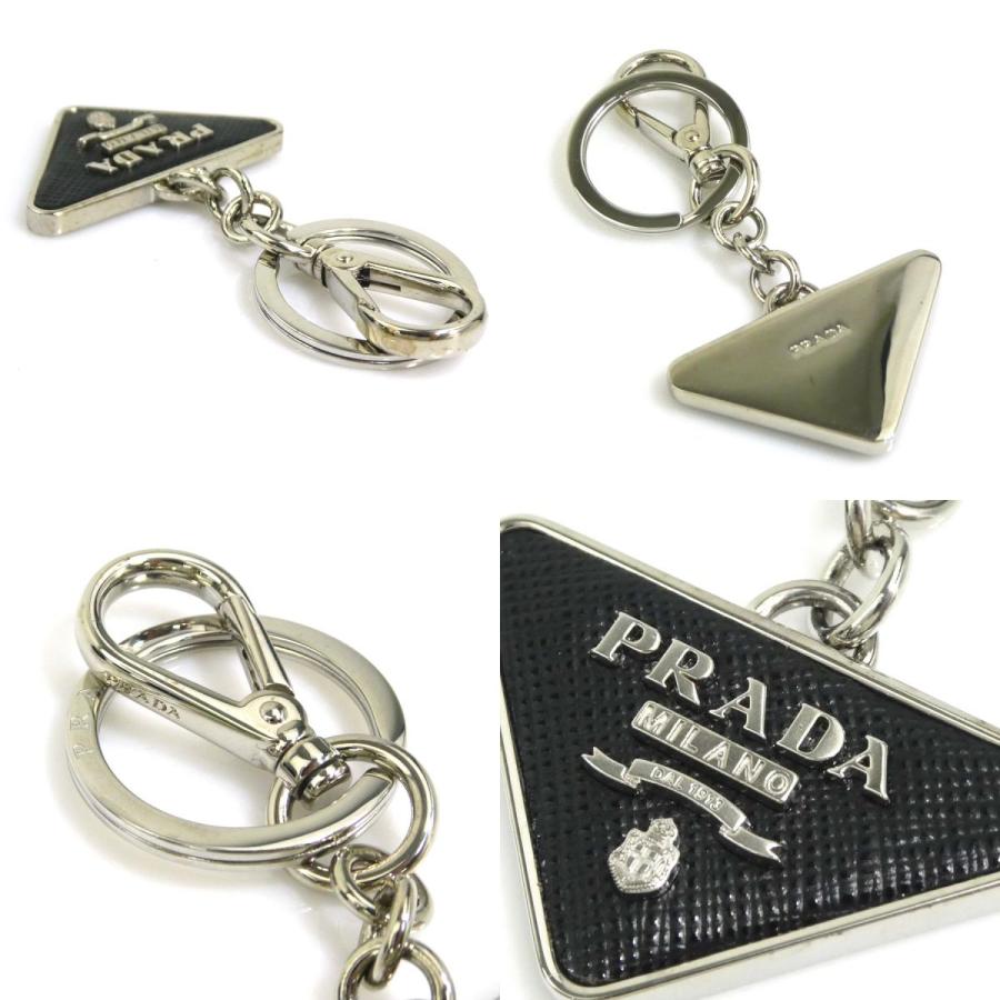 あさ　美品　PRADA 黒 レザー キーホルダー PRADA（プラダ） キーリング チャーム メタル/レザー シルバー