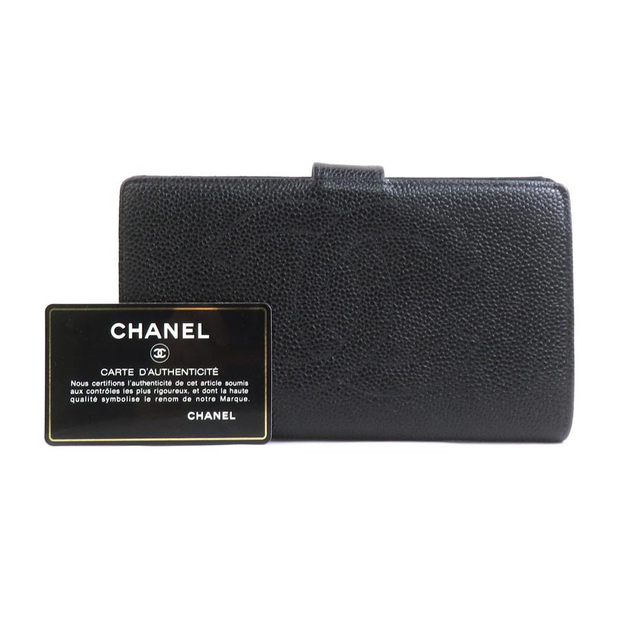 CHANEL（シャネル） 二つ折り財布 キャビアスキンレザー ブラック